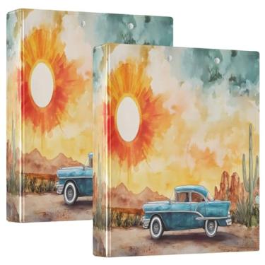 Imagem de Pacote com 2 fichários para carro, pôr do sol, deserto, 3 argolas com prancheta, resistente, 3 furos, pastas de 27 x 31,5 cm para escola