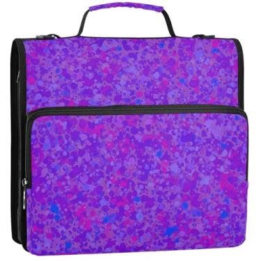 Imagem de Pastas florais, roxas, 3 anéis, 3 anéis, fichário com zíper, fichário com alça, estojo de armazenamento de bolsa escolar com alça, 34,5 x 31,5 x 9 cm
