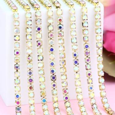 Imagem de Acabamento de corrente de strass de ouro AB de 3 mm para costura artesanal, corrente de garra de cristal para bricolage com strass, copo, roupas, joias, decoração de buquê de festa de casamento (SS12