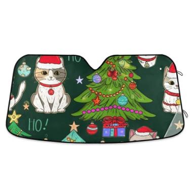Imagem de Gatos fofos árvores de Natal sombra verde para para-brisa de carro capa de para-brisa automotiva personalizada animal protetor solar L, 144,8 cm x 80 cm