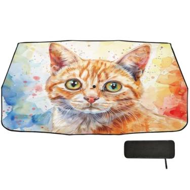 Imagem de Sombra de para-brisa de gato em aquarela para caminhões, proteção de isolamento térmico, persianas de janela de carro SUV 147 x 75 cm, guarda-chuva de carro