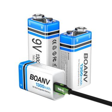 Imagem de Bateria BOANV 9V 1300mAh USB recarregável, pacote com 3