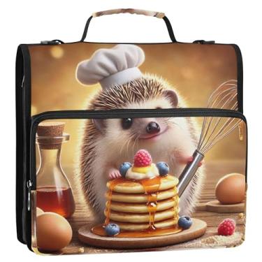Imagem de Organizador de fichário com zíper, engraçado, ouriço, panqueca, chef, 3 anéis, bolsa grande para fichários escolares com alça de ombro, portfólio e estojo para pasta de anel