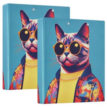 Imagem de Fichários coloridos e legais para gatos, 3 polegadas, 3 anéis, 200 folhas, pastas fofas para cadernos, fichário de apresentação de anel redondo, 31,5 x 27 x 6 cm, 1 pacote