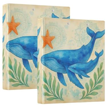 Imagem de Aquarela personalizada baleia azul 3 anéis fichários 1,5 polegadas comporta 200 folhas, pastas, anel redondo fofo, fichário de escritório, 31,5 x 27 x 6 cm, pacote com 2