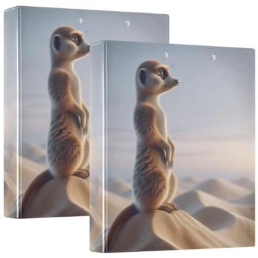 Imagem de Fichário personalizado Meerkat fofo animal 3 anéis 1,5 polegada comporta 200 folhas fofas 3 pastas de anel impressão redondo fichários de escritório, 31,5 x 27 x 6 cm, 1 pacote