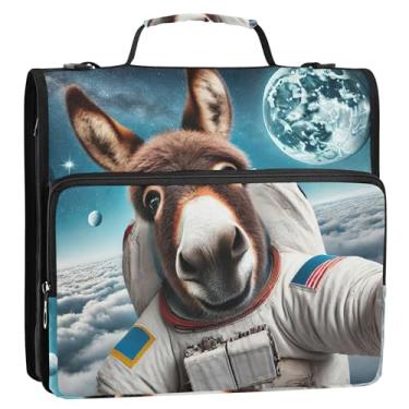 Imagem de Fichários de 3 cm com 3 anéis, astronauta de burro, fofo, com zíper e alça de ombro para escola, pasta de portfólio de armazenamento profissional com alça
