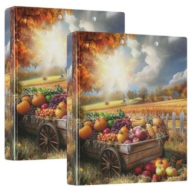 Imagem de Fichários personalizados de três anéis de frutas com paisagem de outono 3 cm, 200 folhas, 3 pastas de anéis, fichário de escritório, 31,5 x 27 x 6 cm, pacote com 2