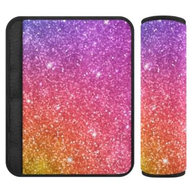 Imagem de Pin'k Almofada de cinto de segurança gradiente com glitter roxo em flanela de poliéster macio, capas de almofadas ajustáveis para assento de carro, almofada de cinto de segurança para crianças