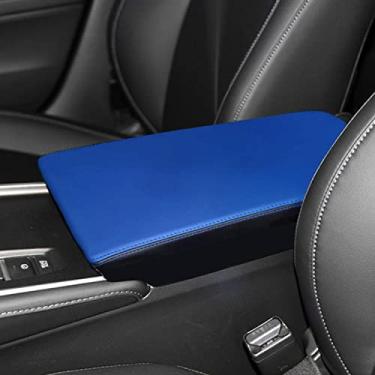 Imagem de BoxCheer Capa de apoio de braço para Honda Accord Sport EX LX Touring 2018-2023 protetor de console central de couro PU à prova d'água tapete de caixa de apoio de braço acessórios interiores (couro preto + couro azul)