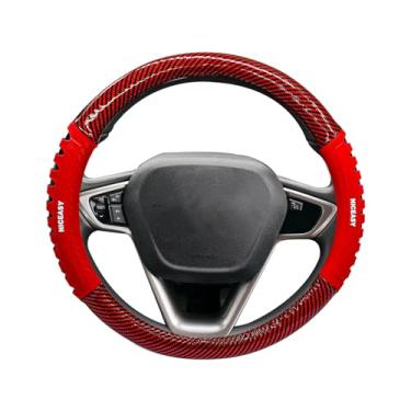 Imagem de NICEASY Capa de volante de couro PU vermelho estilo esportivo com aderência esportiva vermelha antiderrapante respirável acessório de volante ajuste universal 37,5-38 cm