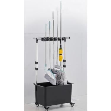 Imagem de Baldes de esfregão móveis, pia de esfregão comercial independente com rolos, balde de esfregão retangular comercial sobre roda, bacia de serviço de pia de esfregão de plástico com fundo de drenagem