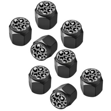 Imagem de Tampa da haste da válvula de pneu, 8 peças de tampa de válvula de ar preta metálica, tampas de haste de roda de carro de alumínio, capas de haste universais para carros, caminhões, bicicletas