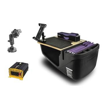 Imagem de AutoExec Mesa de carro Efficiency FileMaster para sua estação de trabalho de veículo e escritório móvel, bétula, com inversor de potência de 400 watts, suporte para tablet e suporte de telefone com