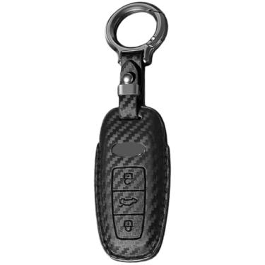 Imagem de Capa de chaveiro compatível com Audi A4L A5 Q7 TT TTS A3 A4 B9 A6 A7 4K A8 E-tron Q5 Q8 C8 D5 SQ8 Chaveiro de carro Chaveiro de fibra de carbono Capa de capa de chave(C-Black)
