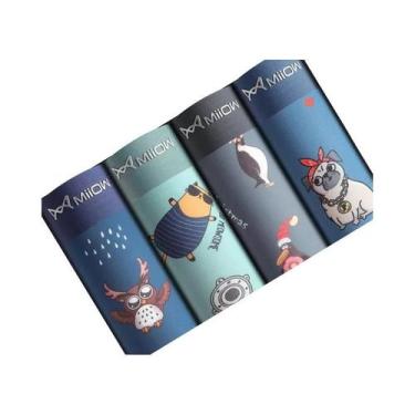Imagem de Cuecas Boxer Masculinas De Algodão, 4 Peças, Estampa Animal Engraçada,