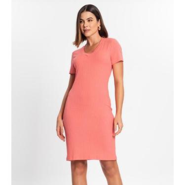 Imagem de Vestido Feminino Em Ribana Canelada Rovitex Rosa, M, Rosa