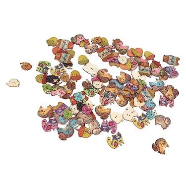 Imagem de Botões artesanais de madeira estilo animal botões de costura DIY para artesanato e decoração de roupas Cores sortidas Botões de madeira de pinho leves e duráveis ​​100 ou 50 peças (Estilo Animais 100 unidades)