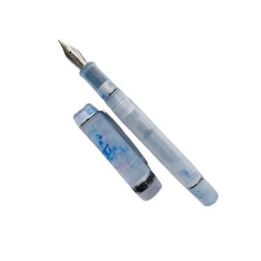 Imagem de VEVEL Caneta-tinteiro acrílica lisa de 24 cores, ponta EF/F, linda estampa de mármore âmbar, caneta de tinta, presente, escritório, negócios (transparente tlue, EF (0,38 mm))