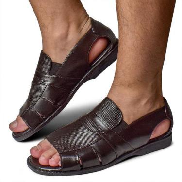 Imagem de Sandália Masculina Salto Baixo Couro Conforto Casual Leve - Granado, M