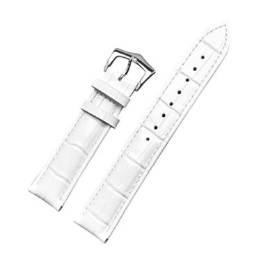 Imagem de KKFAUS Pulseira de couro 12/13/14/15/16/17/18/19/20/21/22/23/24/26 mm masculina e feminina couro de bezerro fivela de pino de aço (branca, 23 mm)