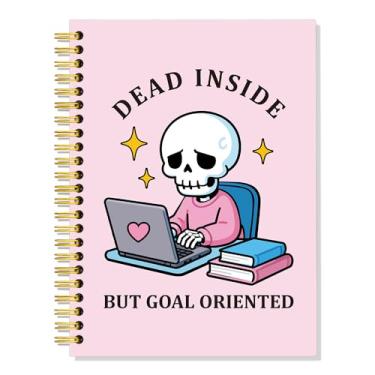 Imagem de SRWNFOS Caderno espiral forrado rosa Dead Inside But Goal Oriented, engraçado com 160 páginas, pautado, capa dura, esqueleto para melhor amigo do trabalho, presentes sarcásticos de escritório para