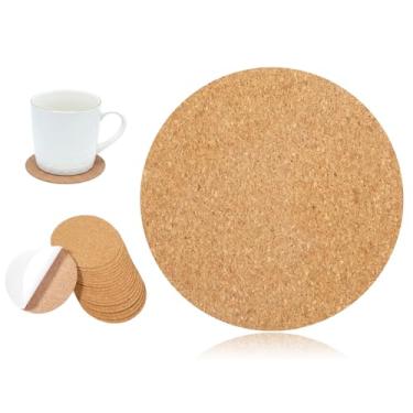 Imagem de Skrfren 20 peças de cortiça autoadesiva para porta-copos faça-você-mesmo, adesivo de cortiça redondo de 8,5 cm, tapete de cortiça adesivo, tapete redondo para artesanato faça você mesmo, tapetes de
