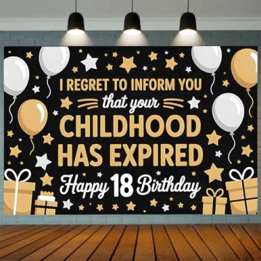 Imagem de Fundo de feliz aniversário de 18 anos de ouro preto, balões de 18 anos, topo de bolo, decoração de 18 anos, decoração para meninos, meninas, adultos, cerimônias, festas, adereços para fotos (B, 18 x
