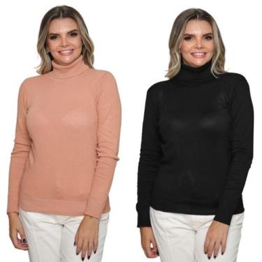 Imagem de Kit 2 Blusas Feminina de Tricô Manga Longa Gola Alta Casual Inverno - 