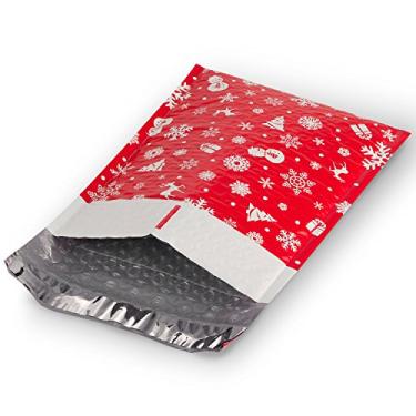 Imagem de Fosmon # 0 Envelopes acolchoados de plástico bolha de 16,5 x 25,4 cm (pacote com 25), leves, resistentes à água/poeira/choque/lágrimas – Natal vermelho e branco neve