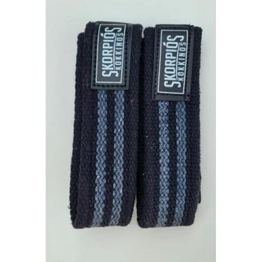 Imagem de Par Straps 100% algodão para academia, cross fit e musculação. (PRETO COM CHUMBO,65 cm)