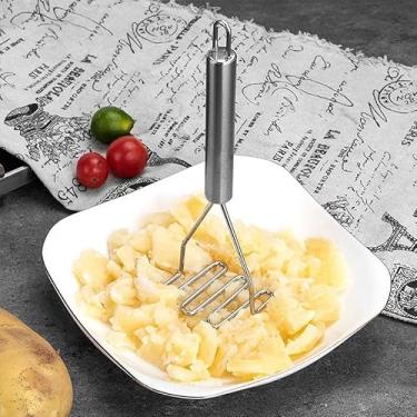 Imagem de Espremedor de batatas, espremedor de batata de metal resistente de aço inoxidável com polimento espelhado, utensílio de triturador de alimentos, espremedor manual, purê de frutas e vegetais, pode ser
