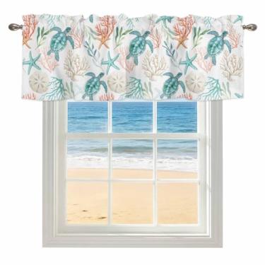Imagem de Cortinas curtas de tartaruga marinha para janelas, estrela do mar, concha coral, bolso de varão, saia de cozinha para quarto, banheiro, sala de estar, vida marinha, tratamento de janela pequena, 1