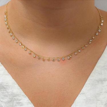 Imagem de Colar de Ouro 18k com Pedras Pendentes - Elegância e Sofisticação - no