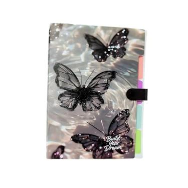 Imagem de Linda pasta de arquivos expansível - Organizador de documentos sanfonado com 5 bolsos, plástico poli impermeável, tamanho A4/carta para escola, escritório, casa, borboleta preta