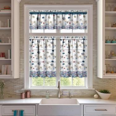 Imagem de Nojuikm Conjunto de cortinas e sanefas de cozinha com estrela do mar, 3 peças, engraçado, para decoração de janela pequena, cortinas sobre a pia, para cozinha, quarto, lavanderia, decoração de casa 70