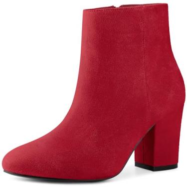 Imagem de Perphy Botas femininas de salto alto grosso com bico redondo, Vermelho, 36