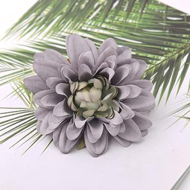 Imagem de 6 peças de flores de seda dálias para decoração de casamento rosa DIY grinalda caixa de presente scrapbook artesanato cabeça de flor falsa, cinza azul