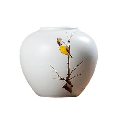 Imagem de Vaso de cerâmica branco moderno decoração Pega pássaro porcelana flores secas arranjo de flores sala de estar, sala de estudo, mesa de centro de mesa de flores