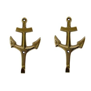 Imagem de DECORVOID Conjunto de 2 ganchos de parede de âncora decorativos de latão sólido para cabide de chave para escritório em casa e restaurante