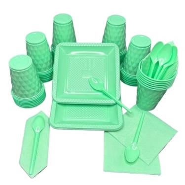 Imagem de Conjunto para festa de aniversário com 180 peças Pratos, copos, colheres e guardanapos em tons doces Serve 40 convidados(Verde Candy)