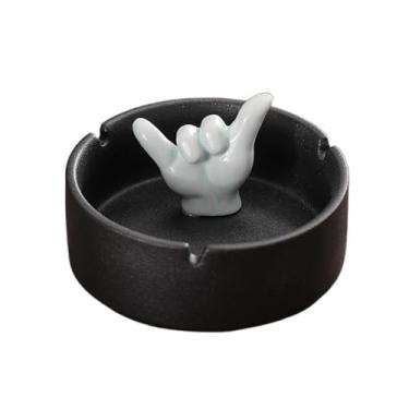 Imagem de Cinzeiro redondo moderno material de cerâmica preta forma adorável para decoração de casa de hotel, sala de estar, mesa de trabalho (preto)