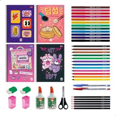 Imagem de Kit Material Escolar 40 Itens Caderno 10 Materias Infantil Juvenil Ens