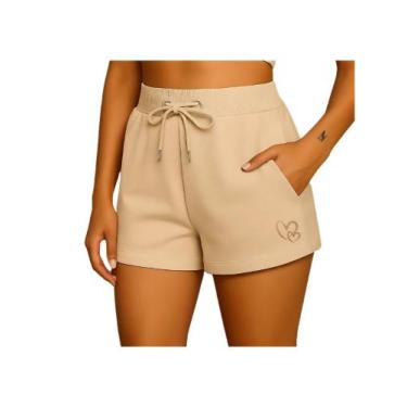 Imagem de Short Moletom Feminino Corações - RC, Bege, G1