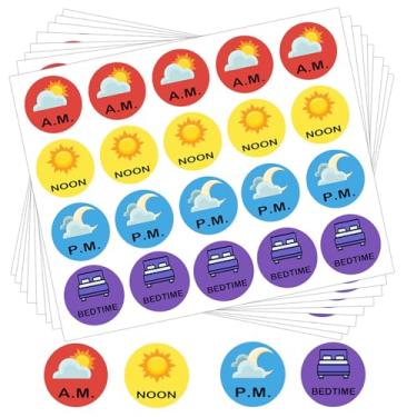 Imagem de Adesivos de instruções de medicação, etiquetas de lembrete de 2,5 cm para a manhã ao meio-dia à noite na hora de dormir para planejador de comprimidos de saúde, frascos de especiarias, armazenamento