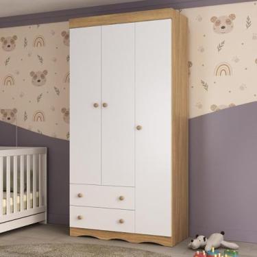 Imagem de Guarda-roupa Infantil 92cm 3 Portas e 2 Gavetas Realeza Multimóveis Mp4452 Madeirado/branco