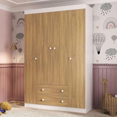 Imagem de Guarda-roupa Infantil 122cm 4 Portas e 2 Gavetas Encanto Multimóveis Mp4448 Branco/madeirado