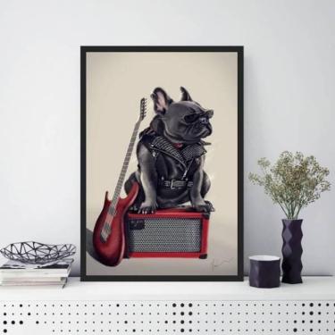 Imagem de Quadro Bulldog Francês Rock 45X34Cm Com Vidro Moldura Preta