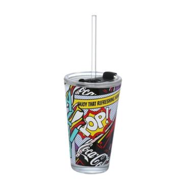 Imagem de Copo de Vidro Drink Pop Coca 450ML Com Canudo - Coca Cola