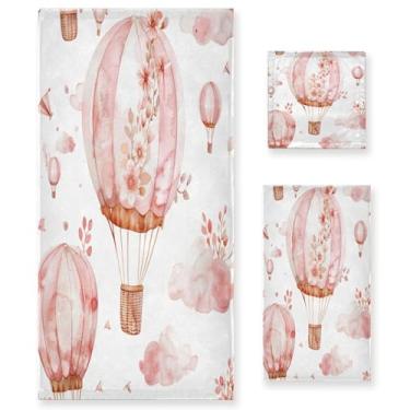 Imagem de xigua Balões de ar quente aquarela conjunto de toalhas de banheiro absorvente macio toalha de banho 3 peças toalha de mão toalhas decorativas para banheiro, academia, hotel, praia, piscina